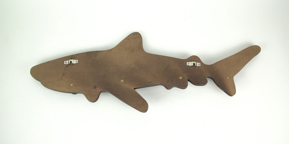 33 Inch Distressed Wood Shark Wall Hook Rack Metal Accents Ocean Art Sculpture