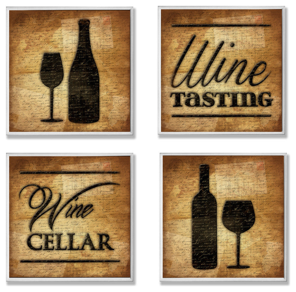 4-Piece Wine Cellar and Tasting Typography Plaques