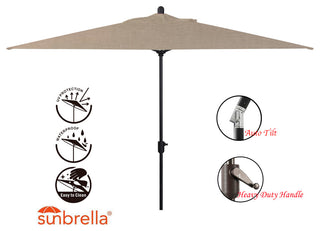 10'x6.5' Rectangular Auto Tilt Market Umbrella, Black Frame, Sunbrella, Taupe