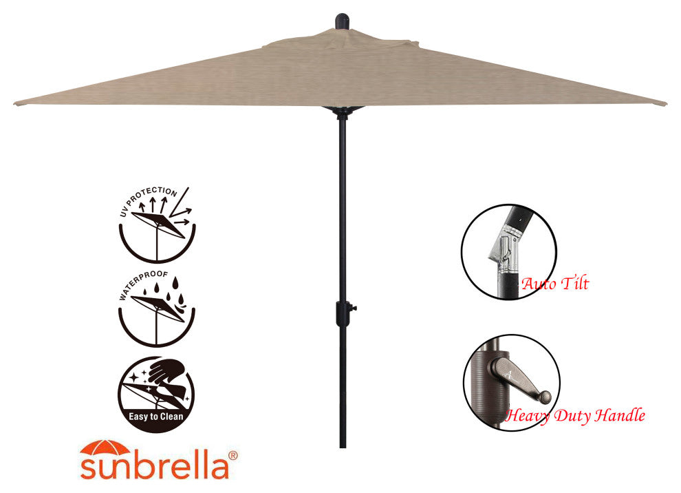 10'x6.5' Rectangular Auto Tilt Market Umbrella, Black Frame, Sunbrella, Taupe