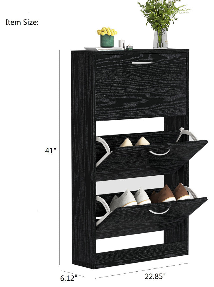 Shoe Cabinet Flip Drawers Shoe Organizer With Large Capacity Black