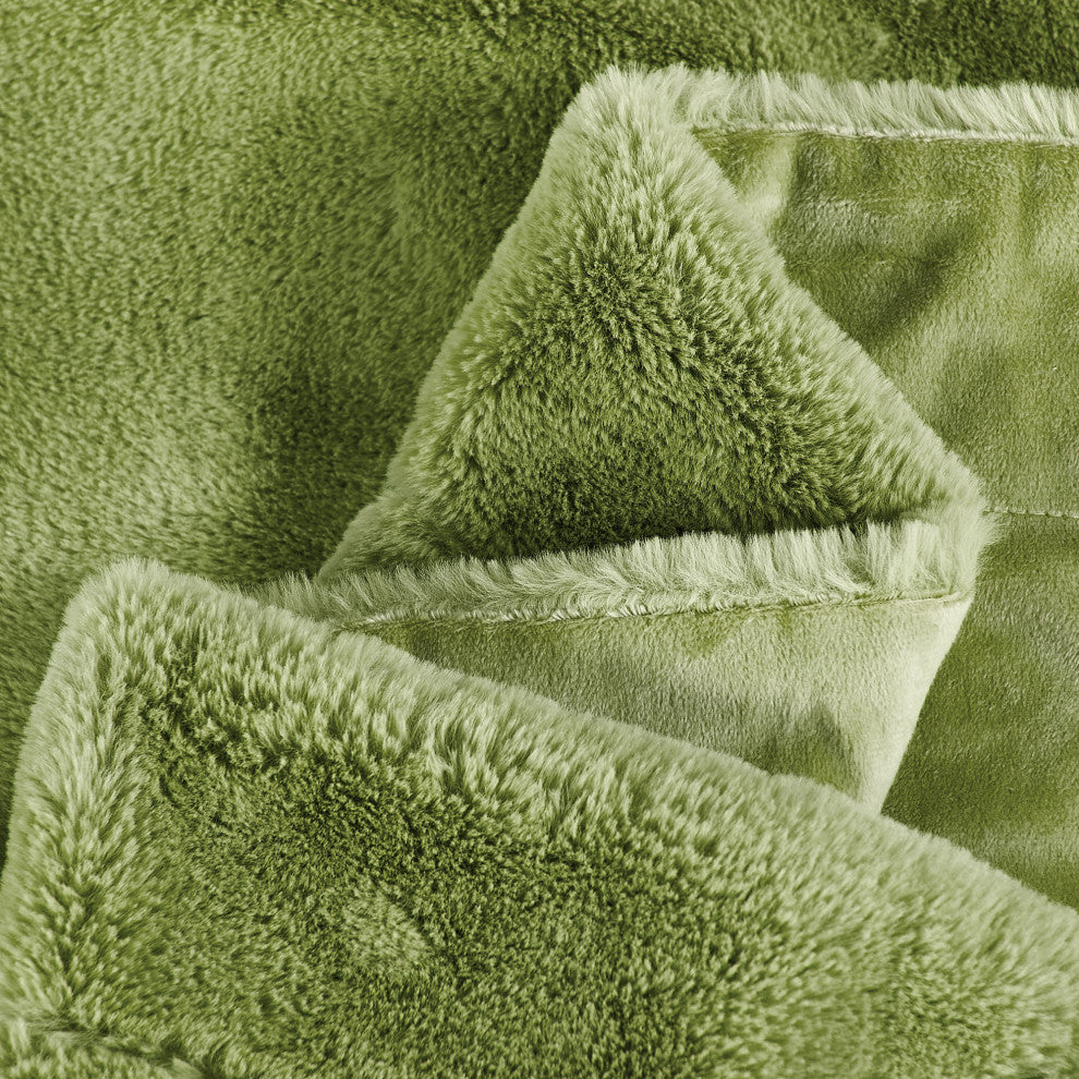 Fox Faux Fur Throw Blanket, Green Moss, 60''x80''