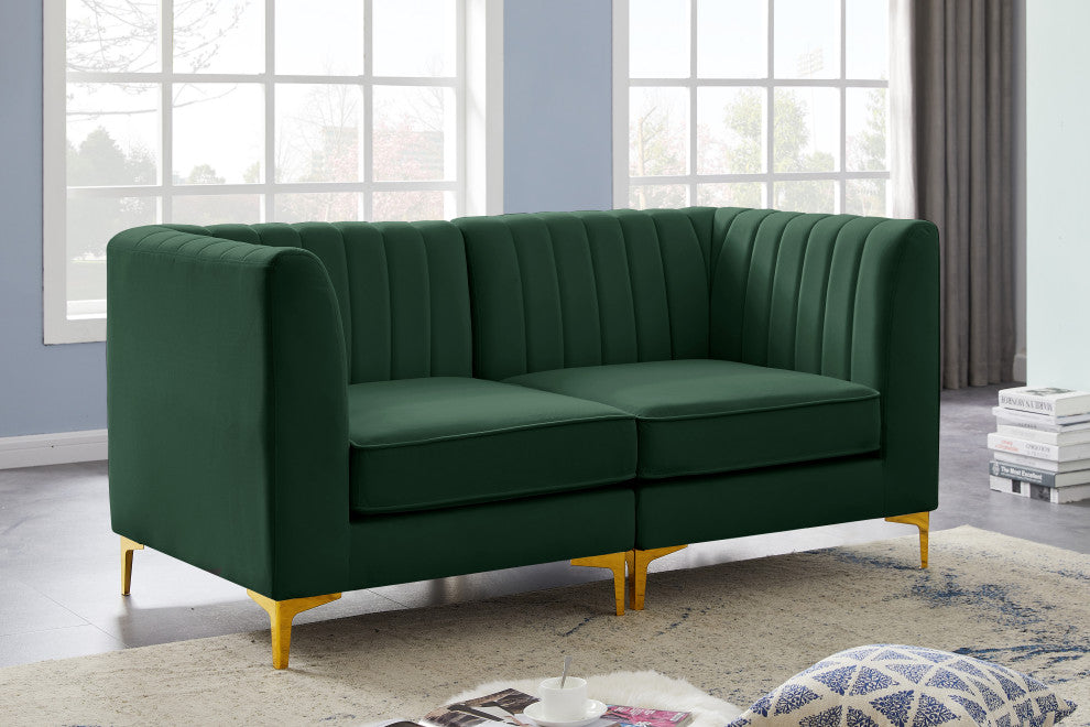 Alina Velvet Upholstered 2-Piece Modular Sectional, Green
