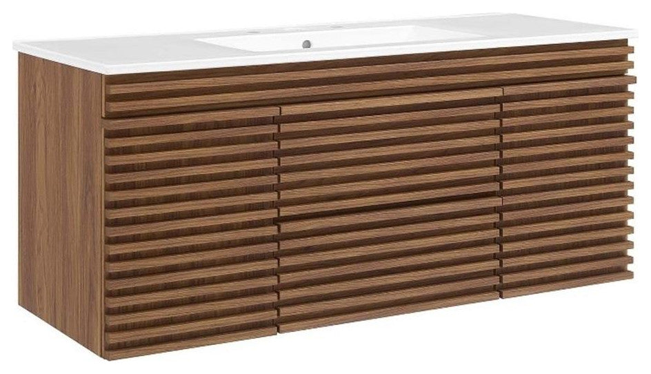 Modway Render 48" Wood Wall-Mount Bathroom Vanity - Walnut/White