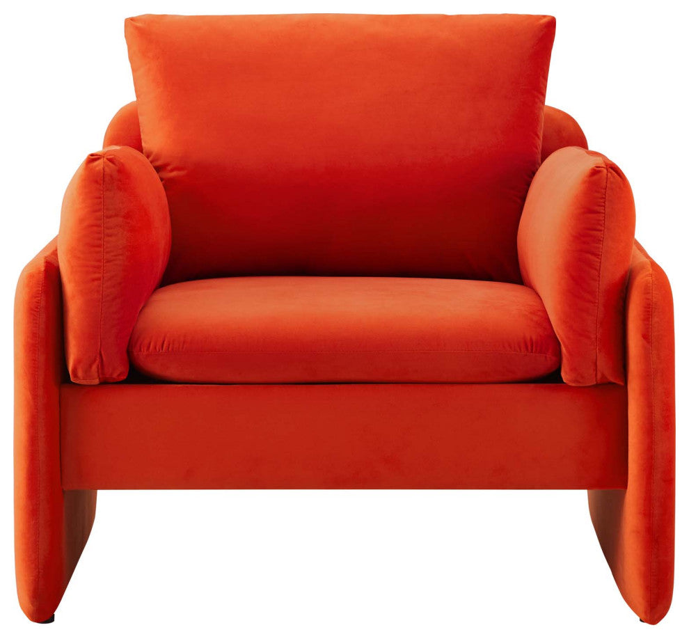 Armchair Accent Chair, Velvet, Orange, Modern, Living Lounge Hotel Hospitality