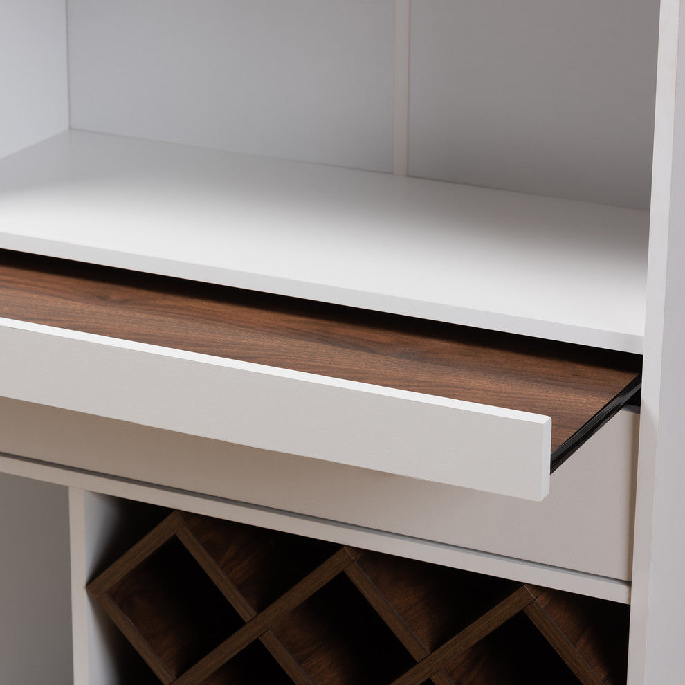 Mina Mid-Century Modern Dark Gray and Oak Wood Wine Cabinet