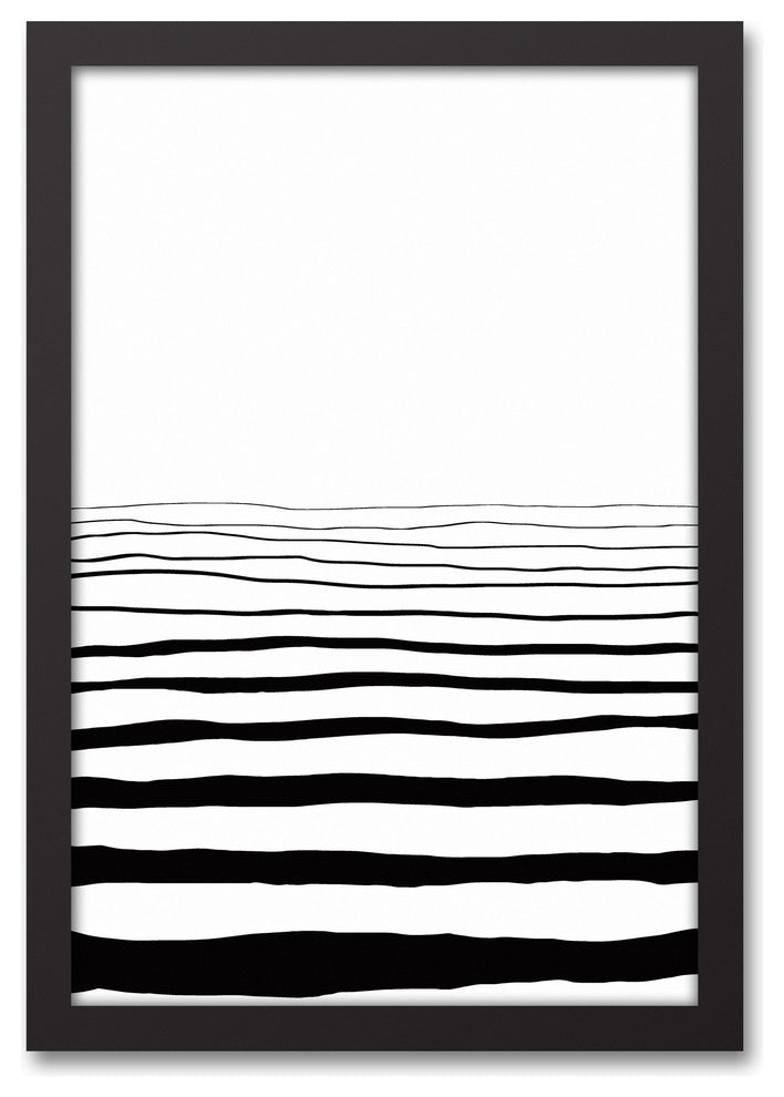Into the Distance Black and White Abstract 12x18 Black Framed Canvas