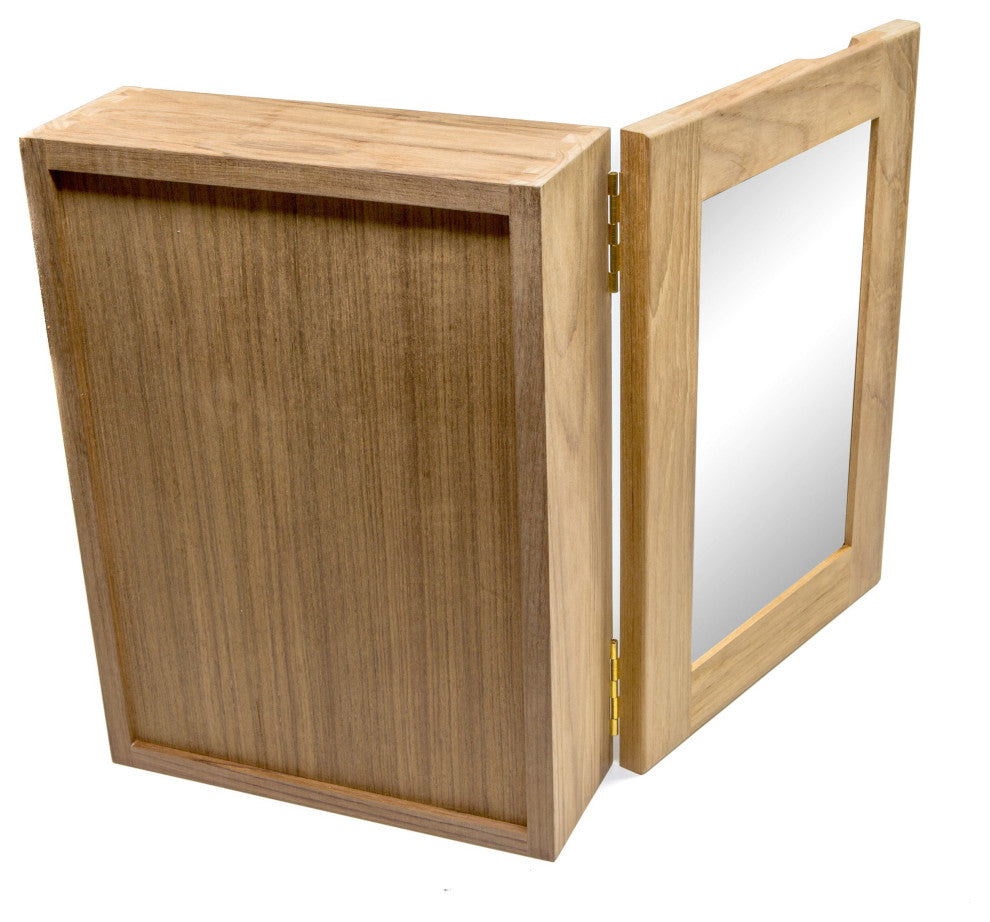 Traditional Solid Teak Hanging Mirrored Medicine Cabinet