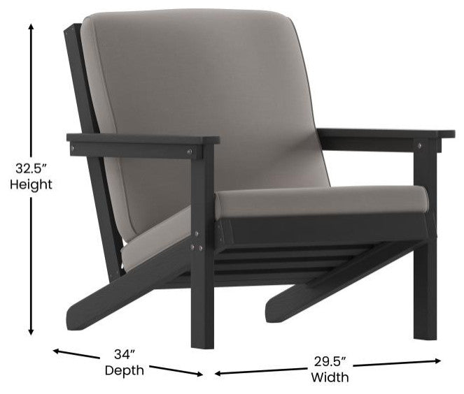 Charlestown All-Weather Poly Resin Wood Adirondack Club Chair with Cushions, Bla