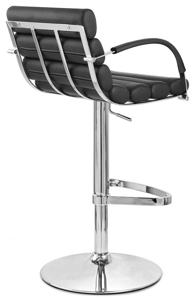 Modern Ego Bar Stool Black Leatherette Polished Chrome Adjustable Base