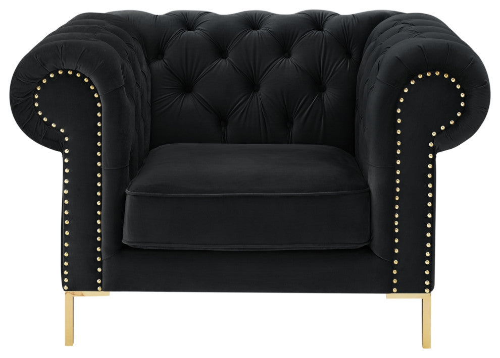 Inspired Home Ariadna Club Chair Button Tufted, Black Velvet