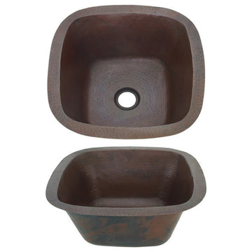 13" Handcrafted Small Square Hammered Copper Bar Sink