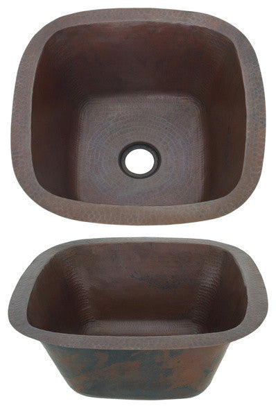 13" Handcrafted Small Square Hammered Copper Bar Sink