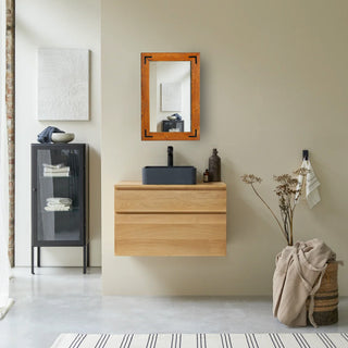 Natural Wood Framed With Metal Corner Bracket Mirror, Natural