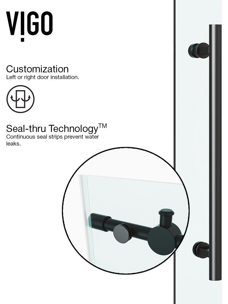 VIGO Elan 56" to 60" W x 74" H Frameless Sliding Shower Door, Matte Black, Clear Glass