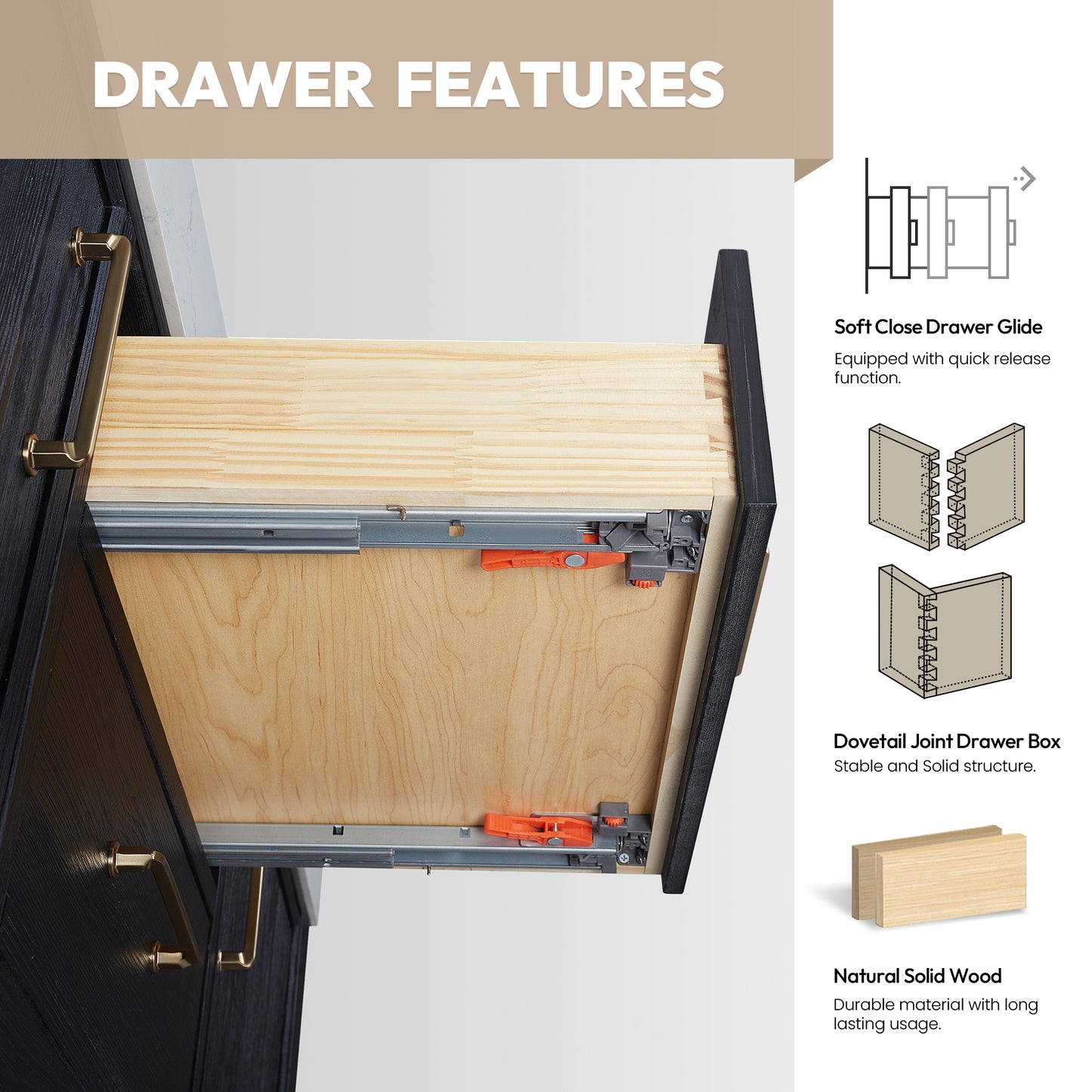 Leon Bath Vanity With Composite Stone Top, Fir Wood Black, 24", No Mirror