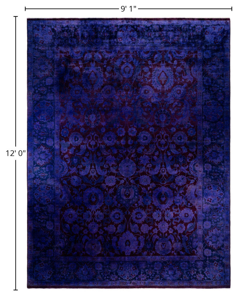 Overdyed One-of-a-Kind Hand-Knotted Area Rug Purple, 9' 1" x 12' 0"