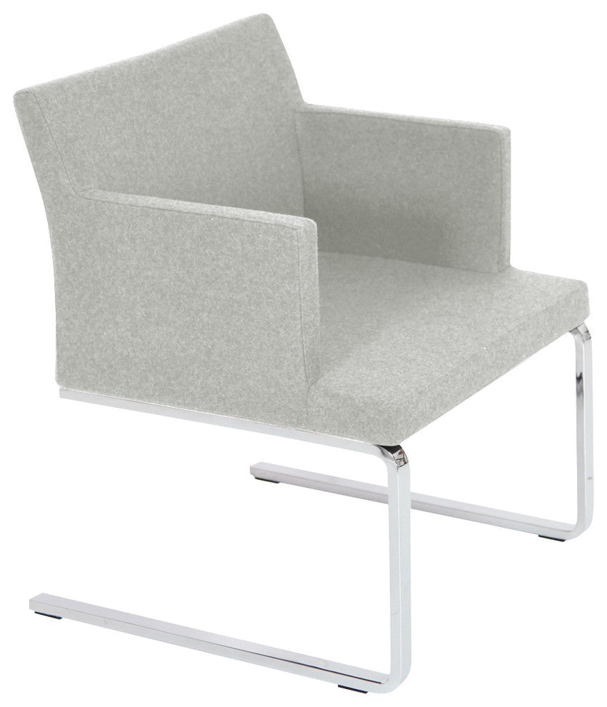 Soho Flat Lounge Chair, Chrome Plated Solid Steel Base, Silver Camira Wool