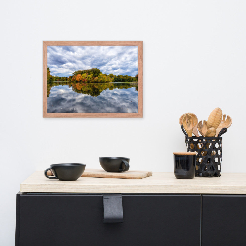 Autumn Reflections Rural Landscape Framed Photo Paper Wall Art Prints, Red Oak, 12" X 16"