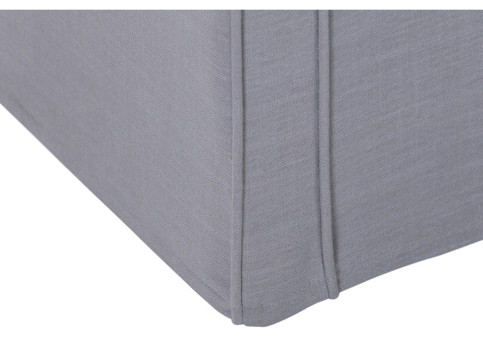 53" Light Gray And Black Upholstered Linen Bench