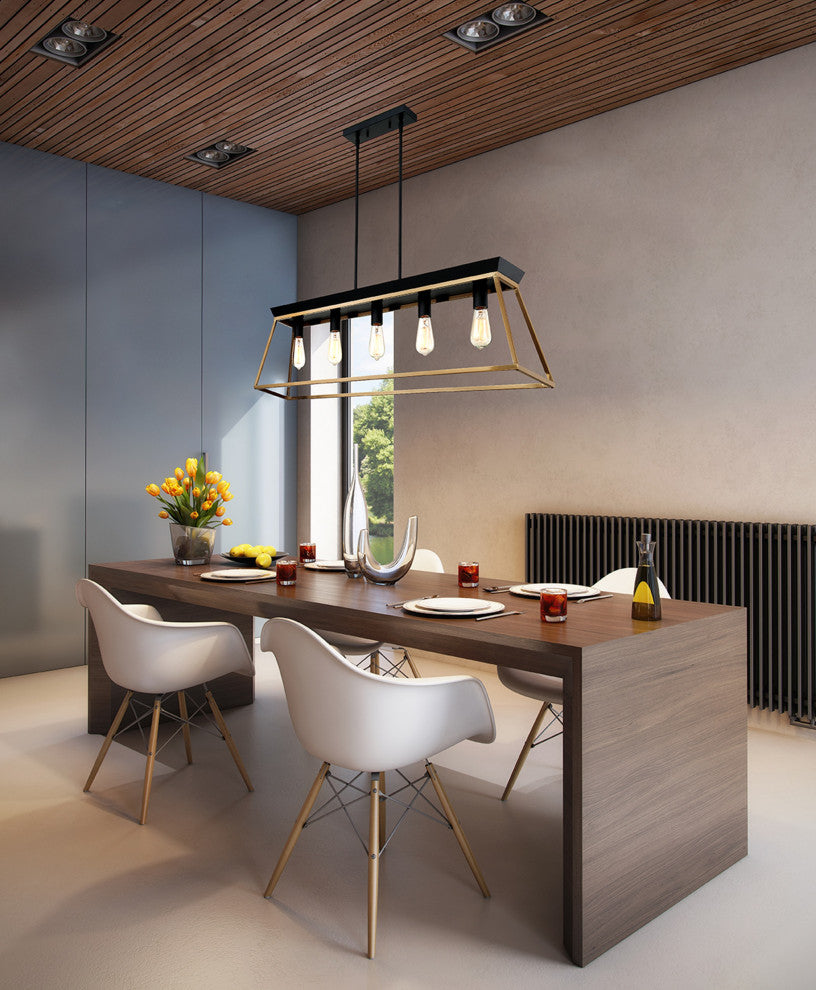 Paulino 5 Light Pendant, Brushed Gold and Matte Black