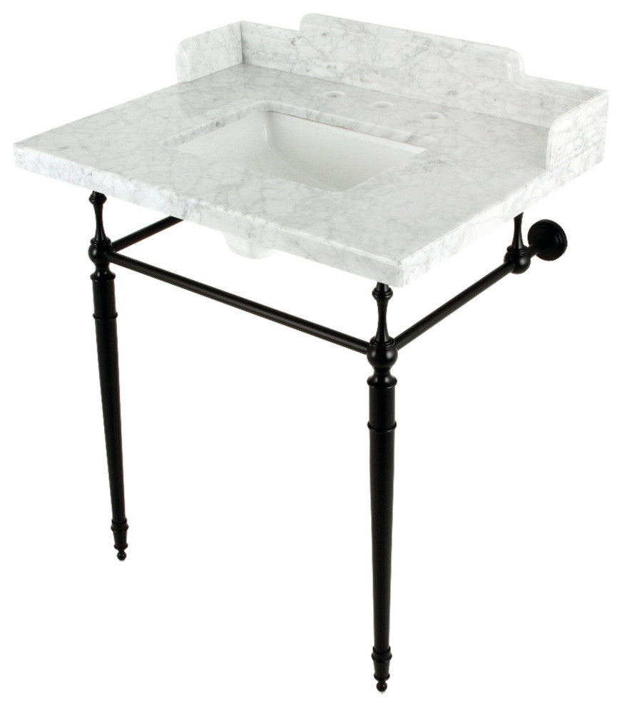 Kingston Brass LMS3022M8SQ0 30" Carrara Marble Console Sink, Legs