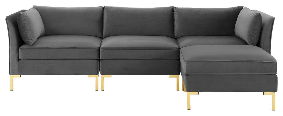 Sectional Sofa Set, Velvet, Gray, Modern, Living Lounge Hotel Hospitality