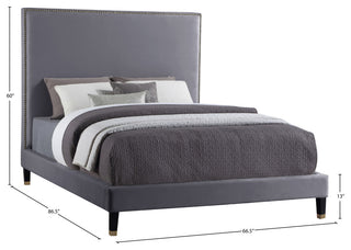 Harlie Velvet Upholstered Bed, Gray, Queen