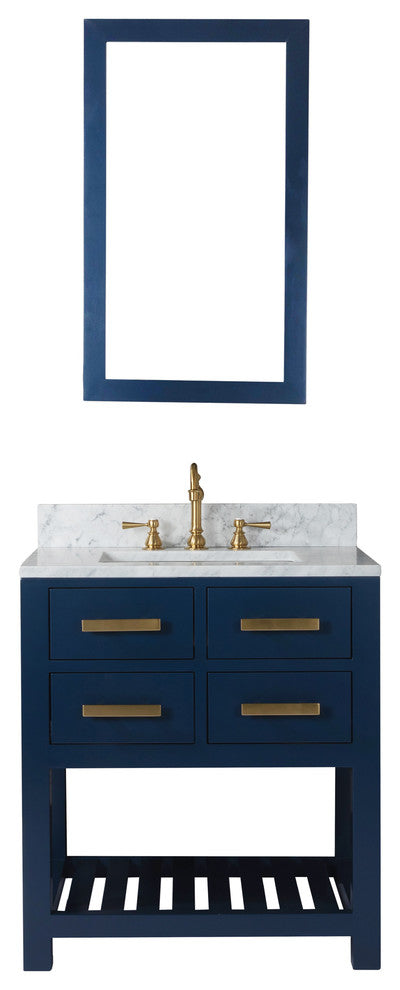 Madalyn 30" Monarch Blue Bathroom Vanity With Satin Brass Faucet
