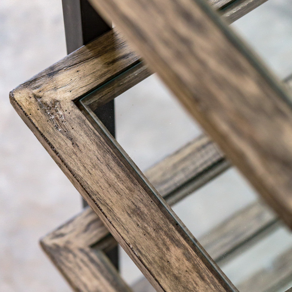 Modern Glass Wood Iron 6 Shelf Etagere Minimalist Simple Open Industrial