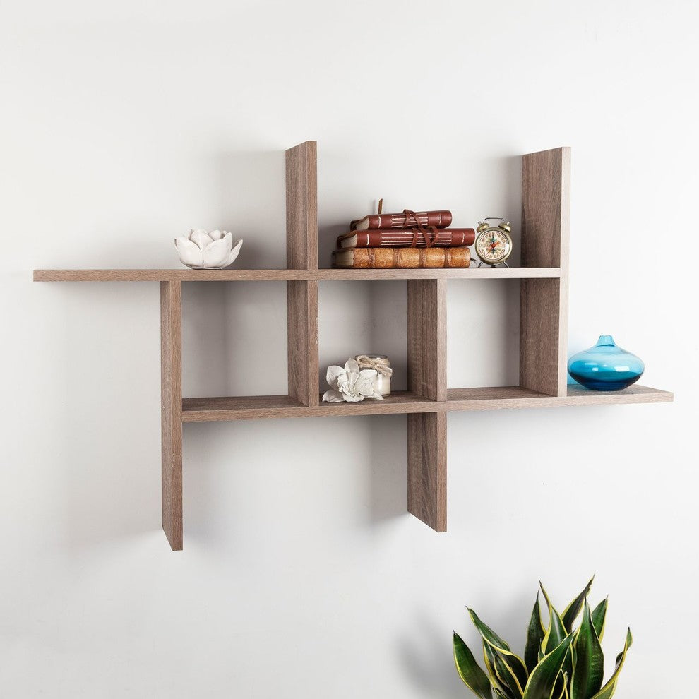 Danya B. Cantilever Cubby Wall Shelf "“ Horizontal or Vertical, Weathered Oak