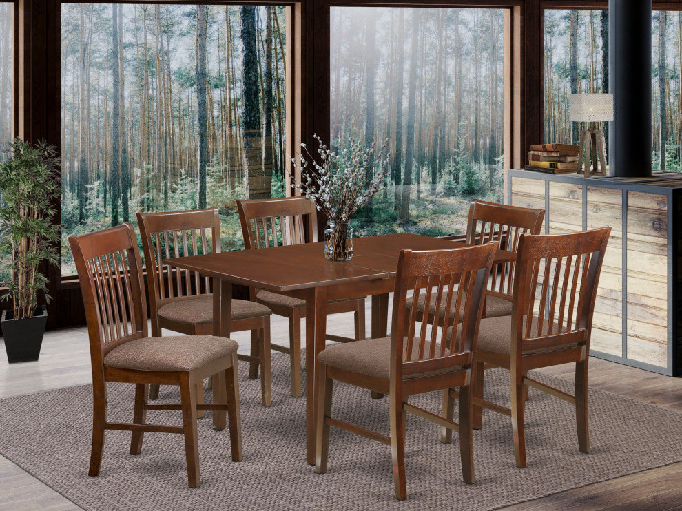 7 Pc Kitchen Nook Dining Set -Table With Leaf And 6 Dining Chairs
