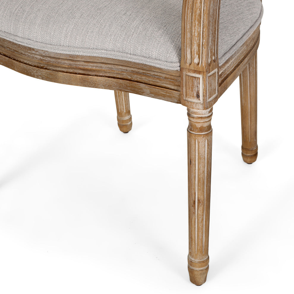 Bryan French Country Upholstered Wood and Cane 5-Piece Circular Dining Set, Natural/Light Gray