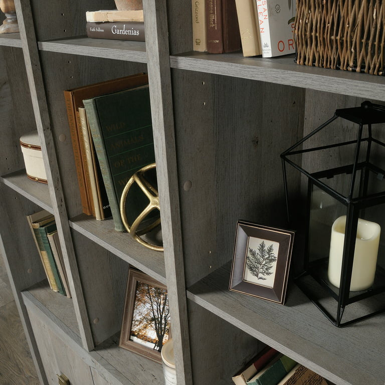 Modern Bookcase, Adjustable Shelves & Lower Cabinet With Pull Handles, Gray Oak