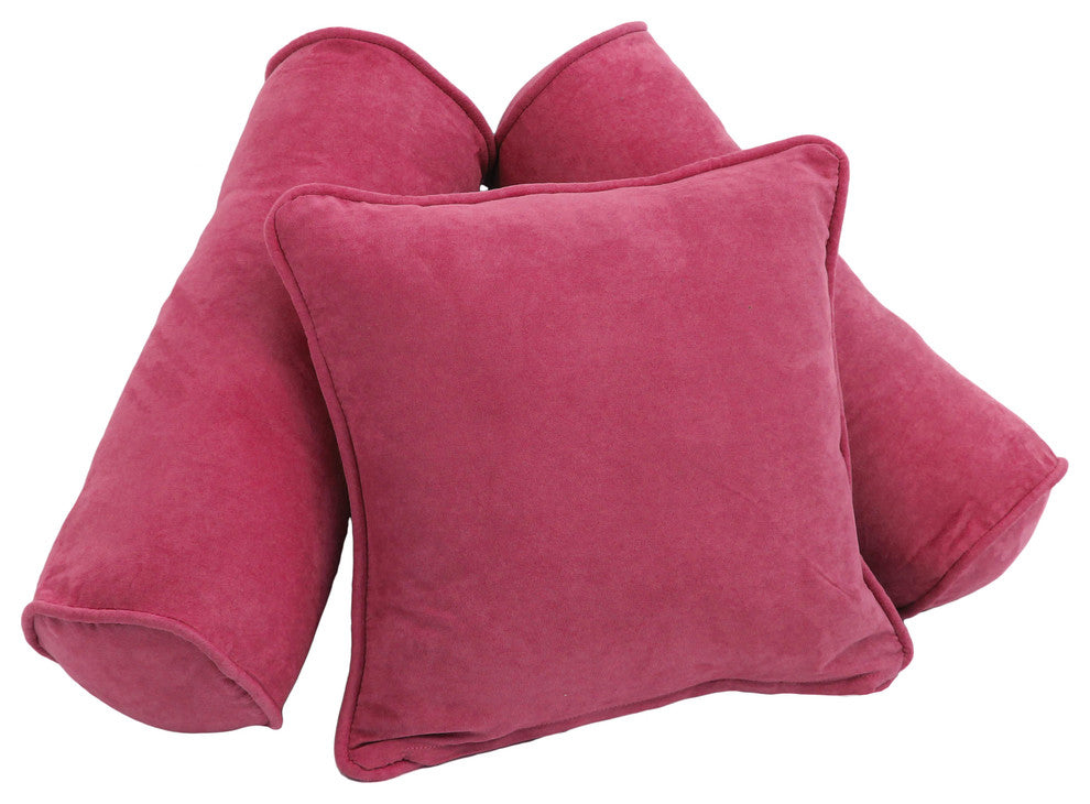 Double-Corded Solid Microsuede Throw Pillows With Inserts 3-Piece Set Bery Berry