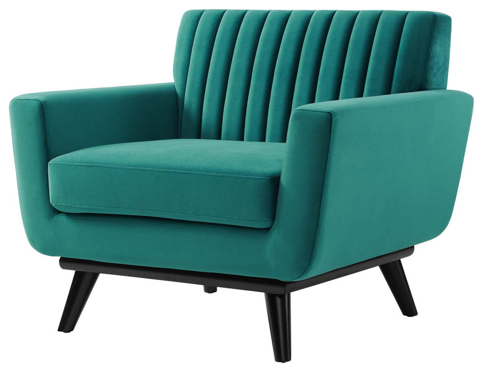 Tufted Armchair Accent Chair, Velvet, Teal Blue, Modern, Lounge Hospitality
