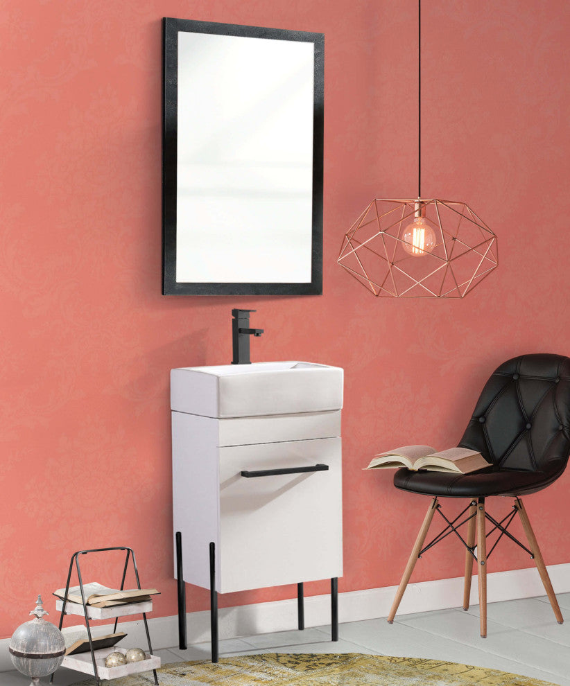 Fine Fixtures Modern Vanity Set, White, 18", Black Hardware