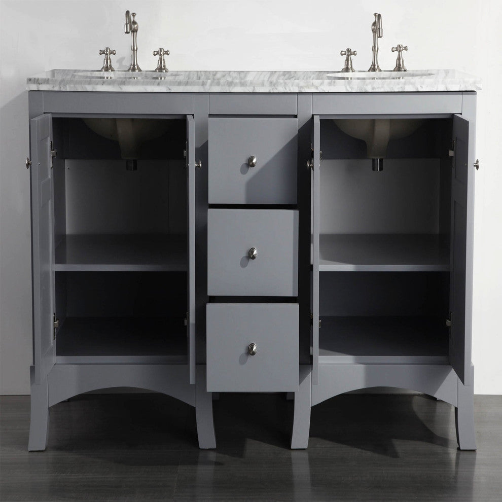 Eviva New York 60" Gray Bathroom Vanity, With White Marble Carrera Top and Sink