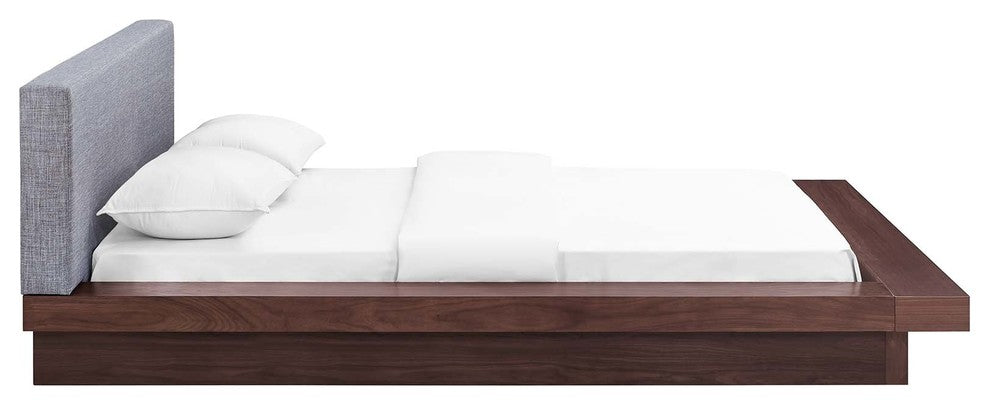 Walnut Gray Freja Queen Fabric Platform Bed