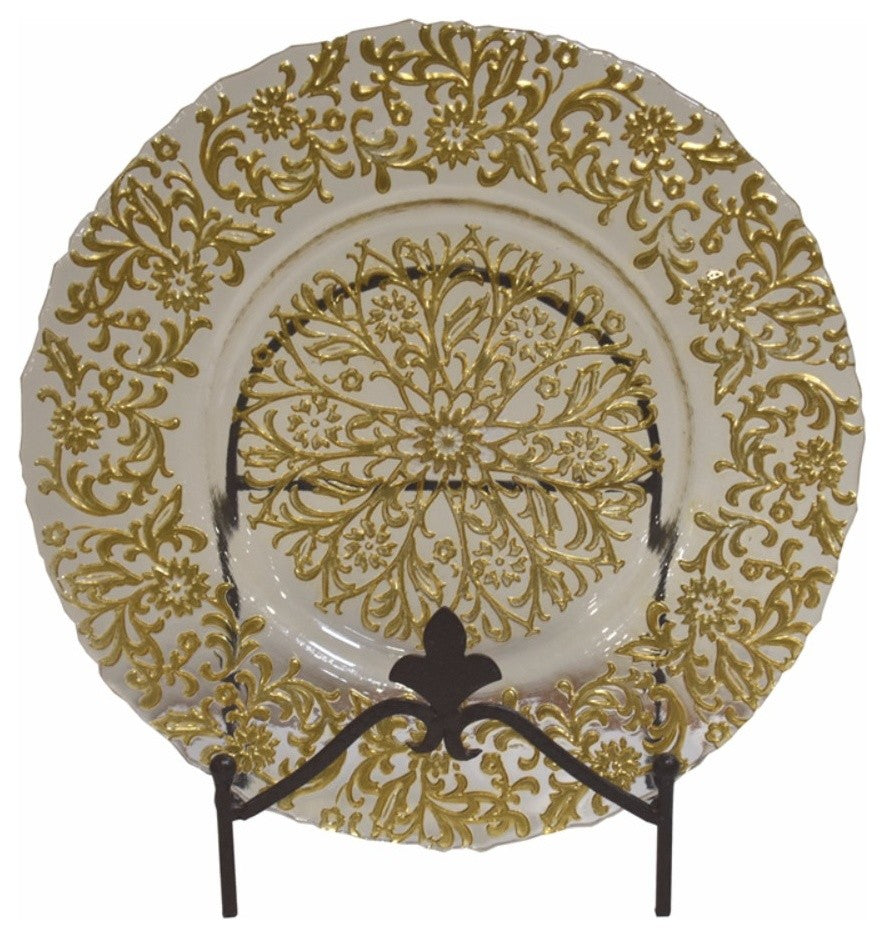 Elegantly Stylish Glass Charger Plate, Clear And Gold