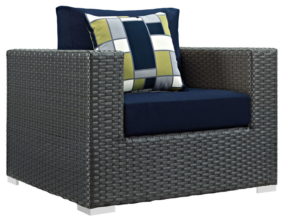 Modway Sojourn 5 Piece Outdoor Patio Sunbrella Sectional Set, Canvas Navy