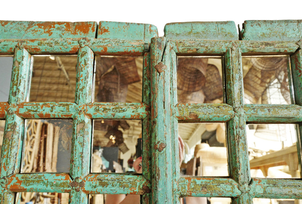 Consigned Old Turquoise Raja Door Mirror