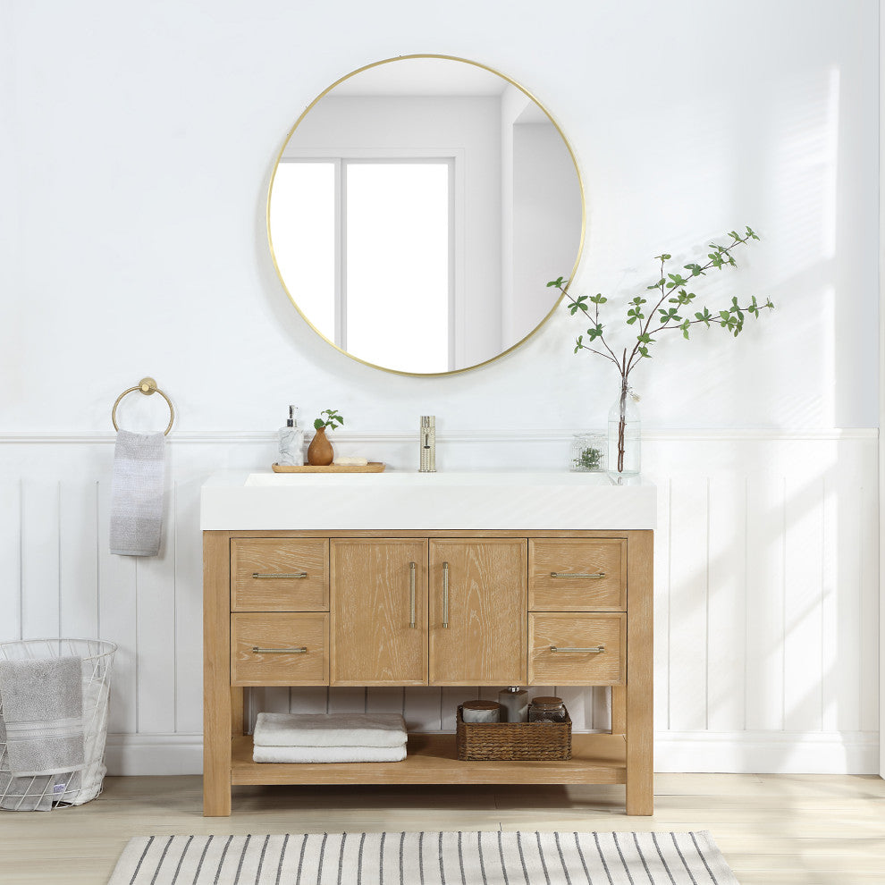 Vera Bath Vanity with Stone Top, Washed Ash Grey, 48", Single Vanity, No Mirror