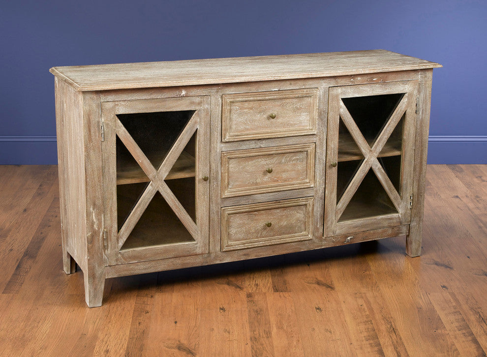 Two Door, Three Drawer Buffet, Weathered Finish