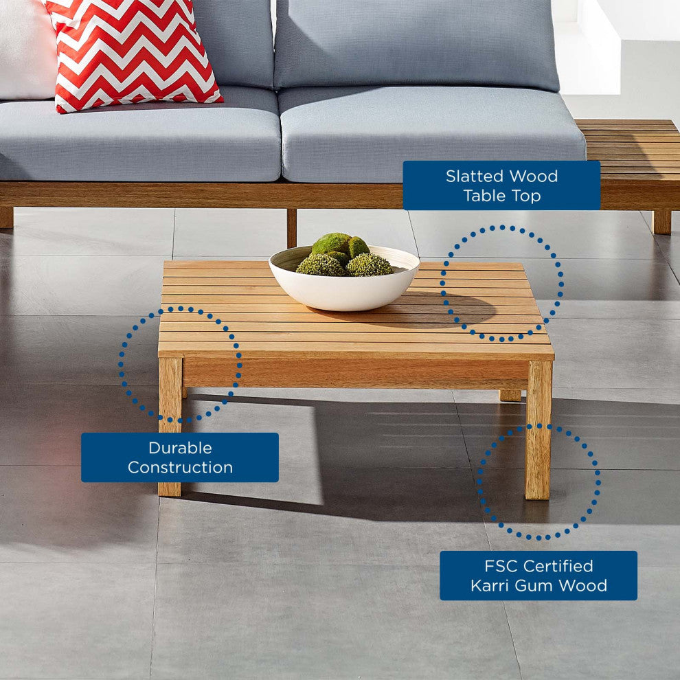 Lounge Coffee Table, Square, Wood, Brown Natural, Modern, Outdoor Patio Cafe