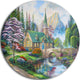 Church In Forest Oil, Landscape Disc Metal Wall Art, 36"