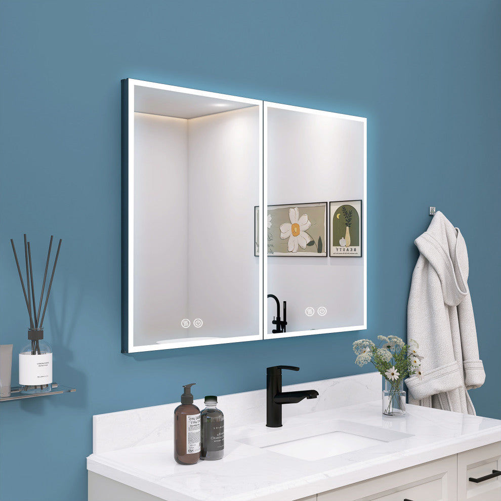 40'' W 30'' H Recessed Frameless Medicine Cabinet Mirror 6 Adjustable