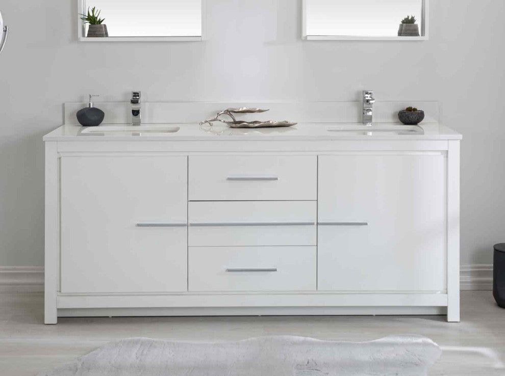 Mila Collection 72" Bathroom Vanity With Sink, Mirror, Countertop, Snow White