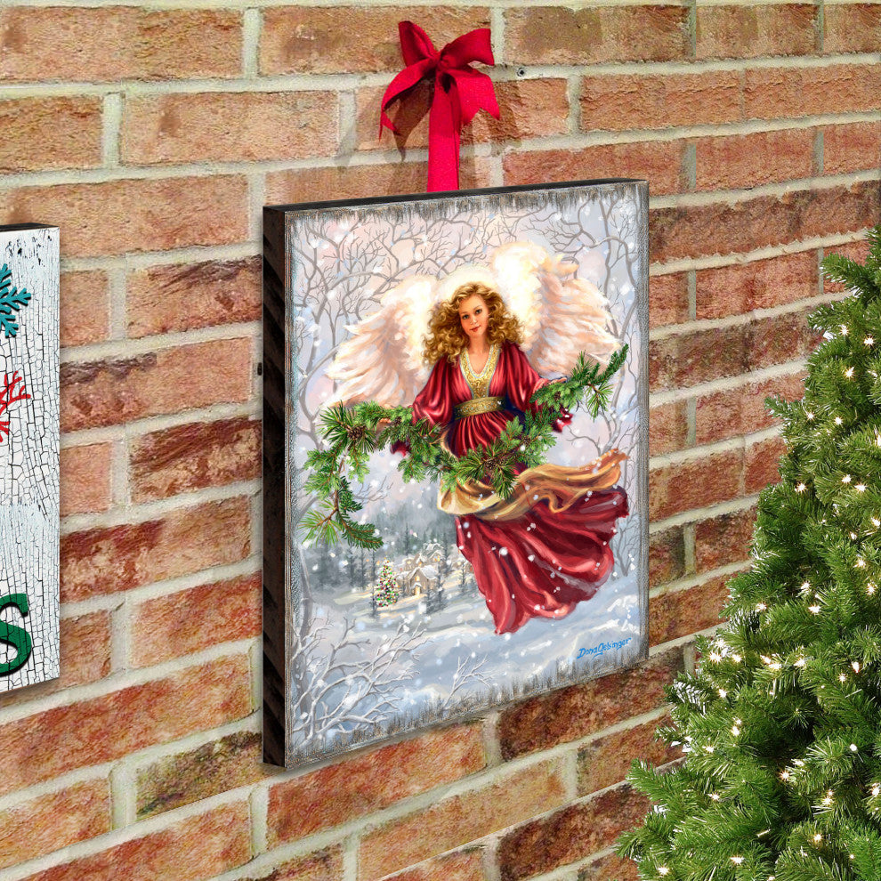 Snowfall Angel Art Wooden Wall Art, Large 24x18