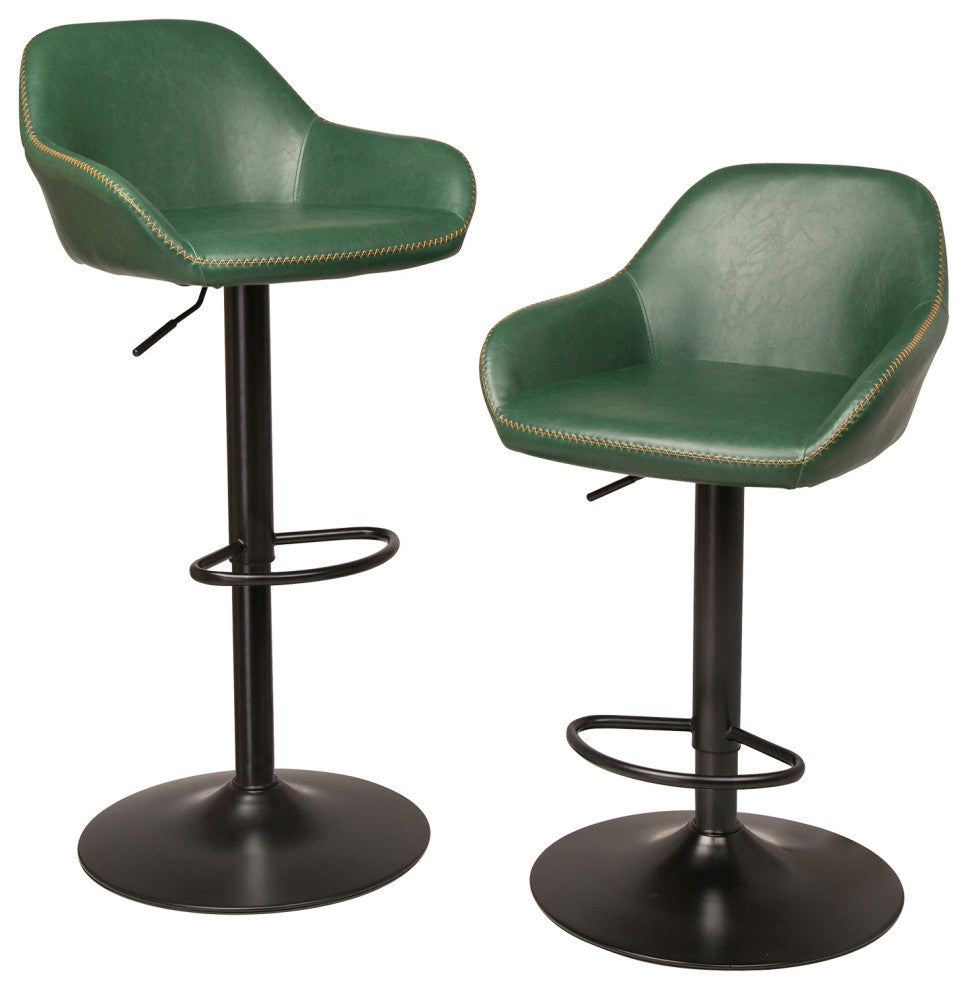 Set of 3 Adjustable Swivel Bar Stool, Hunter Green